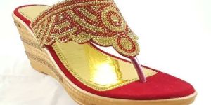 Ladies Red Golden Bridal Sandal