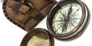 Vintage Star Antique Brass Poem Compass with Leather Case