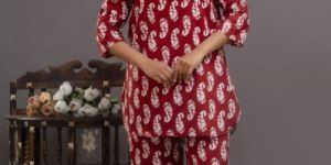 Ladies Red Printed Night Suit