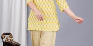 Ladies Yellow Cotton Night Suit