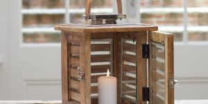 Wooden Lantern with Steel Top