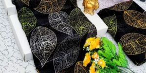 BLACK SOFT COTTON SAREES WITH LEAVES PRINTED