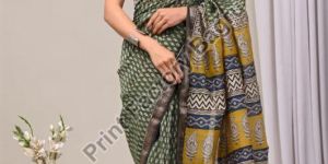 Maheshwari Silk Saree Bagru Hand Block Printed