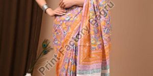 Mulmul Cotton Saree Bagru Hand Block Printed