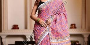 Mulmul Cotton Saree Bagru Handblock Printed