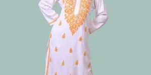 White Yellow Thread Rayon Cotton Chikankari Kurta