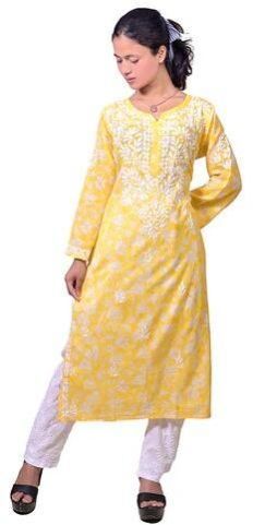 Yellow Mal Cotton Chikankari Kurta