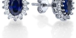 Real Diamond Earrings with Sapphire Stones