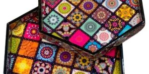 Wooden Hexagon Tray Set of 2