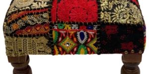 Wooden Khambadiya Work Foot Stool