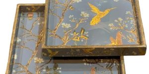 Wooden Square Small Serving Tray Set of 2