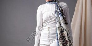 Blue Stylish Floral Printed Viscose Scarf