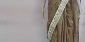Tissue Linen Golden Brown Sarees