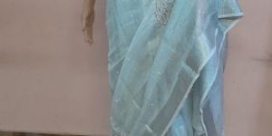 Tissue Linen Silver White Sarees
