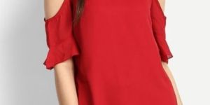 Plain Casual Cold Shoulder Top