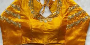 Sequins Work Silk Yellow Embroidery Blouse