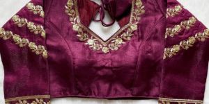 Wine Embroidered Silk Blouse