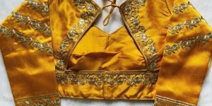 Yellow Silk Half Sleeve Embroidery Blouse