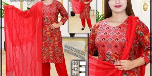 Red Cotton Pant Style Suit