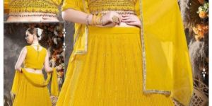 Yellow Crop Top Lehenga Set