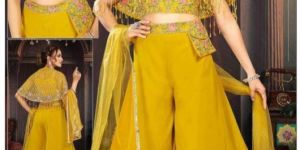 Yellow Georgette Palazzo Suits