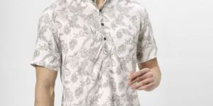 Mens White Olive AOP Twill Viscose Short Sleeve Shurta