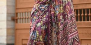 Pure Zari Tussar Free Hand Painted Kalamkari Saree