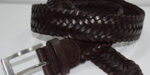 Mens Dark Brown Braided Leather Belt