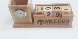 sb2015 Digital Brown Wooden Table Clock Pen Holder