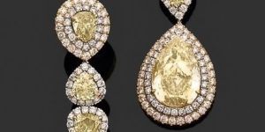 PEAR AND ROUND YELLOW WHITE COLOR WOMEN GIRLS DIAMOND EARRINGS