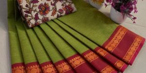 Cotton Saree with Kalamkari Blouse