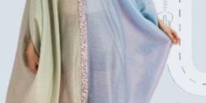 Tissue Two Colouerd Partition Kaftan with Embedded Lace