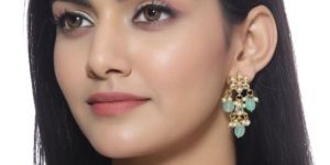 SH9-1468 Sea Green Gold Plated Kundan Classic Drop Earrings