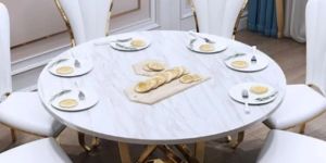White Marble Round Table and Chair Set