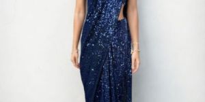 Regal Blue Sequin Radiance Saree Rental Service