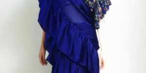 Royal Blue Saree with Frill Detail for Rental