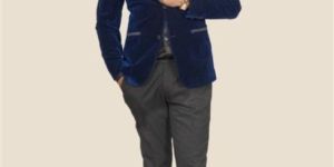 Royal Blue Velvet Blazer Suit with Black Satin Lapel for Rental