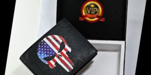 Mens Usa Skull Goat Nappa Leather Wallet
