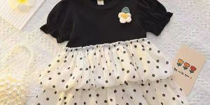 Black Printed Girls Casual Wear Frock
