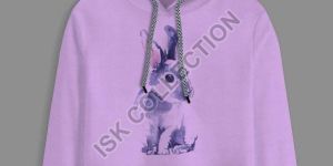 Rabbit Printed Purple Crop Hoodie