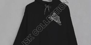 Sparrow Printed Black Crop Hoodie