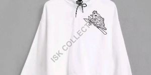 Sparrow Printed White Crop Hoodie