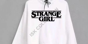 Strange Girl Printed White Crop Hoodie