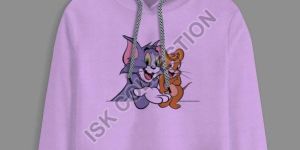 Tom & Jerry Printed Purple Crop Hoodie