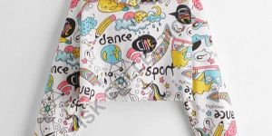 White All over Printed Crop Hoodie