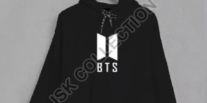 White BTS Logo Printed Black Crop Hoodie