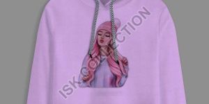 Girl Printed Purple Crop Hoodie