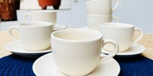 Subhra Handcrafted White Matte Ceramic Tea Cup & Saucer Set