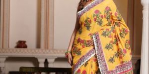 Mulmul Saree Hand Block Printed