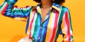 Stripe Printed Satin Shirt for Women